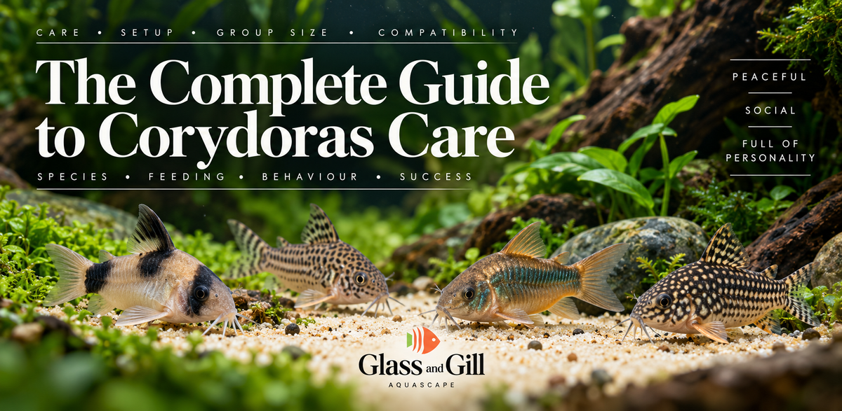 Corydoras catfish foraging on soft sand in a lush planted aquarium for a complete Corydoras care guide.
