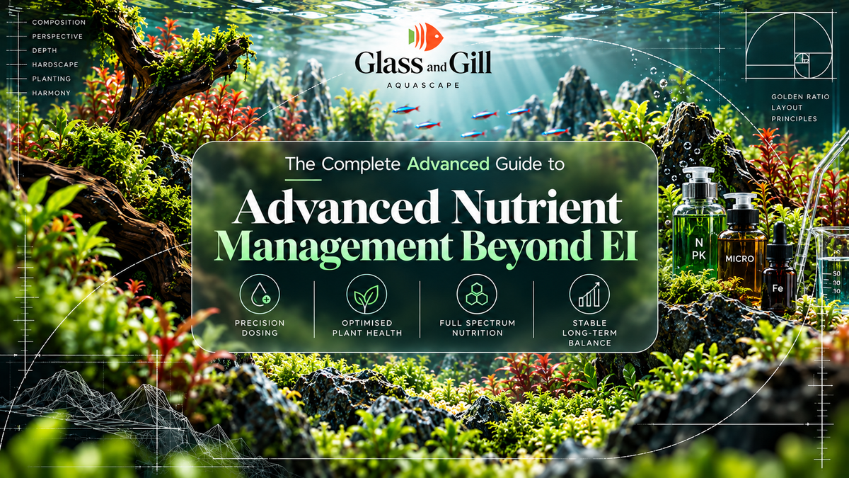 Advanced planted aquarium nutrient management banner focused on precise fertilisation, plant health and controlled growth.
