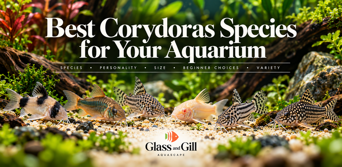 Different Corydoras species displayed together in a planted aquarium for species comparison.