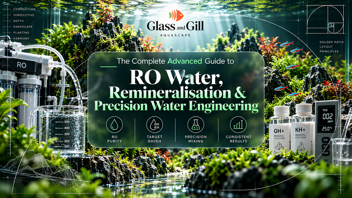 RO water and remineralisation banner showing precision water preparation, testing and specialist freshwater aquarium engineering.
