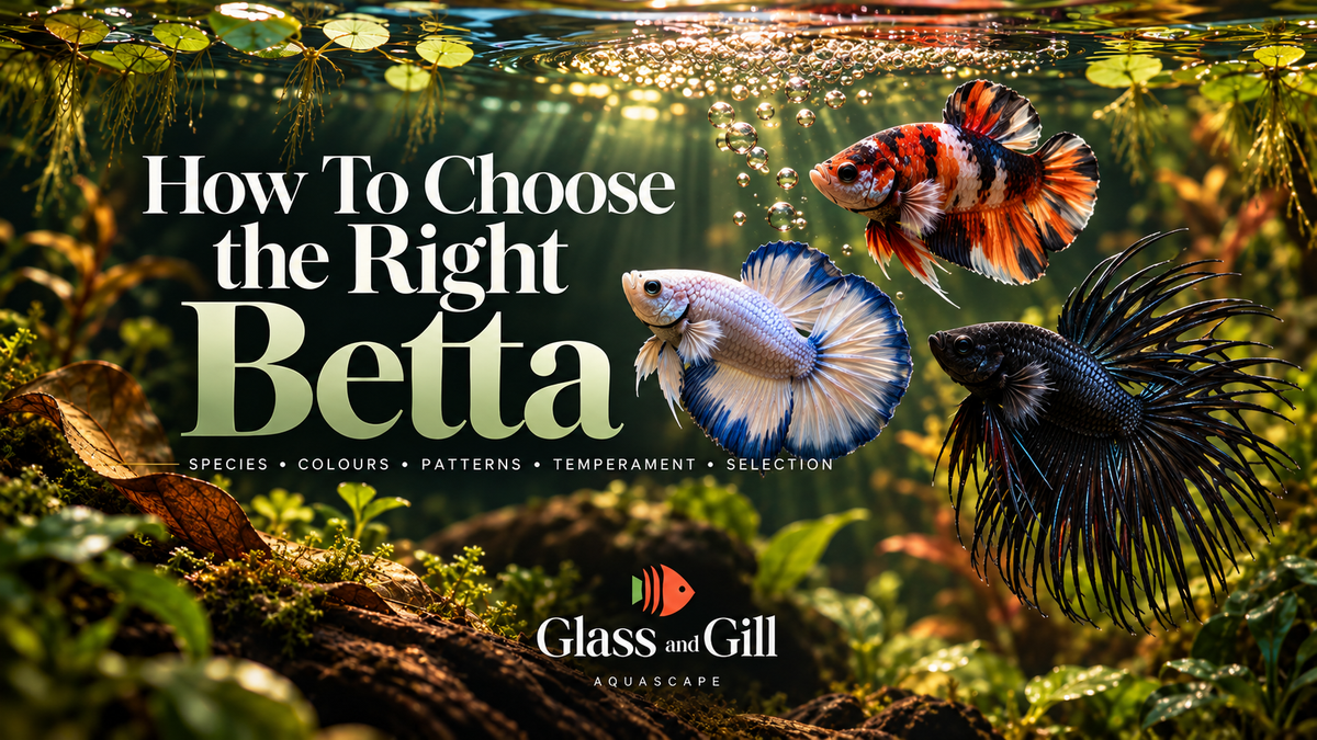 Different Betta fish varieties showing colour, finnage and body types