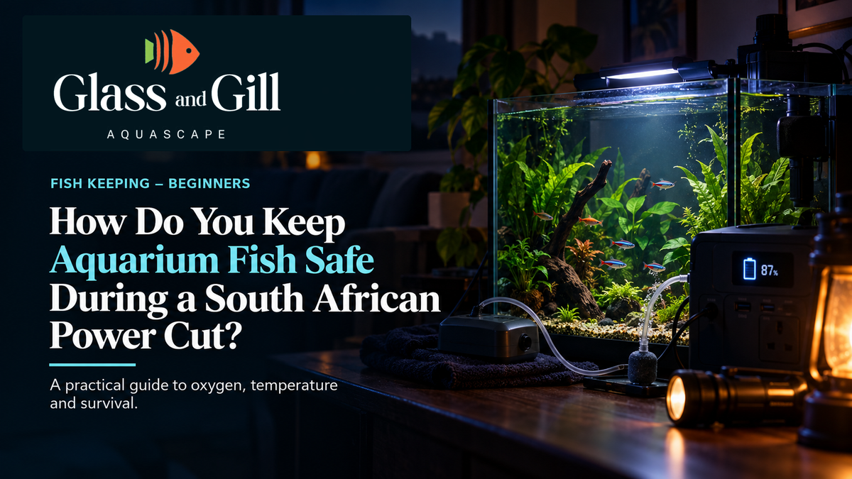 Freshwater aquarium with battery backup and aeration during a power cut