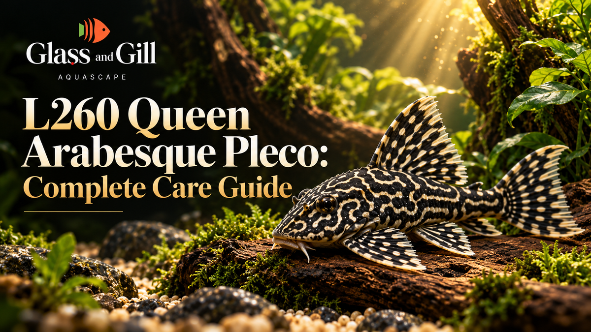 Illustrated L260 Queen Arabesque Pleco in a planted freshwater aquarium.