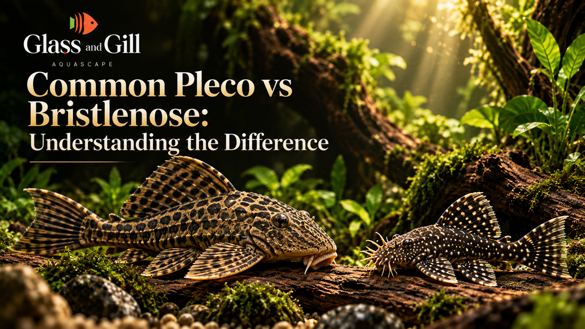 Illustrated comparison of a Common Pleco and a Bristlenose Pleco.