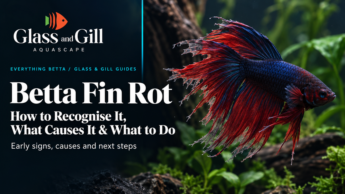 Betta fish with visibly damaged fins illustrating fin rot symptoms