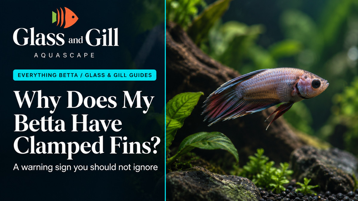 Betta fish swimming with fins held close to body