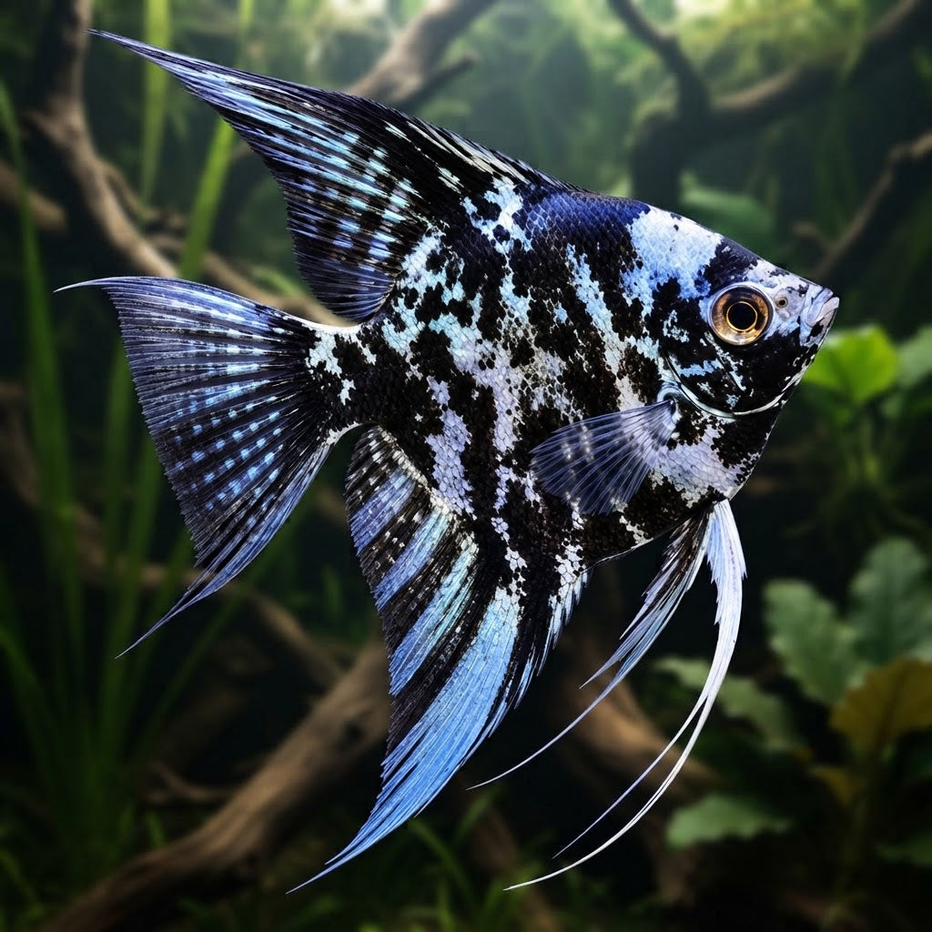 Black Marble Angelfish in natural aquarium, illustrative image