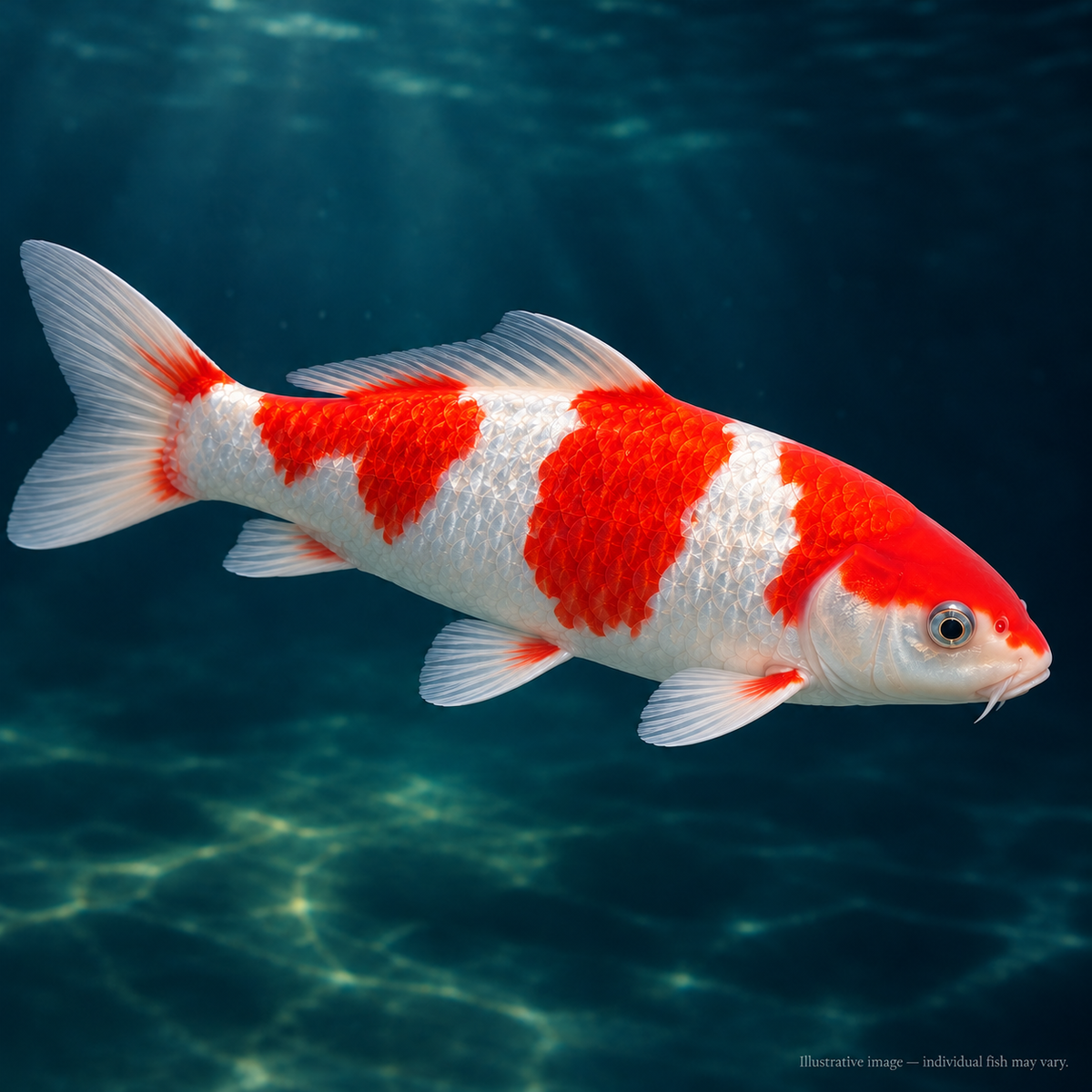 Taniguchi Kohaku male Jumbo Tosai — AI illustrative image; not the actual fish being sold