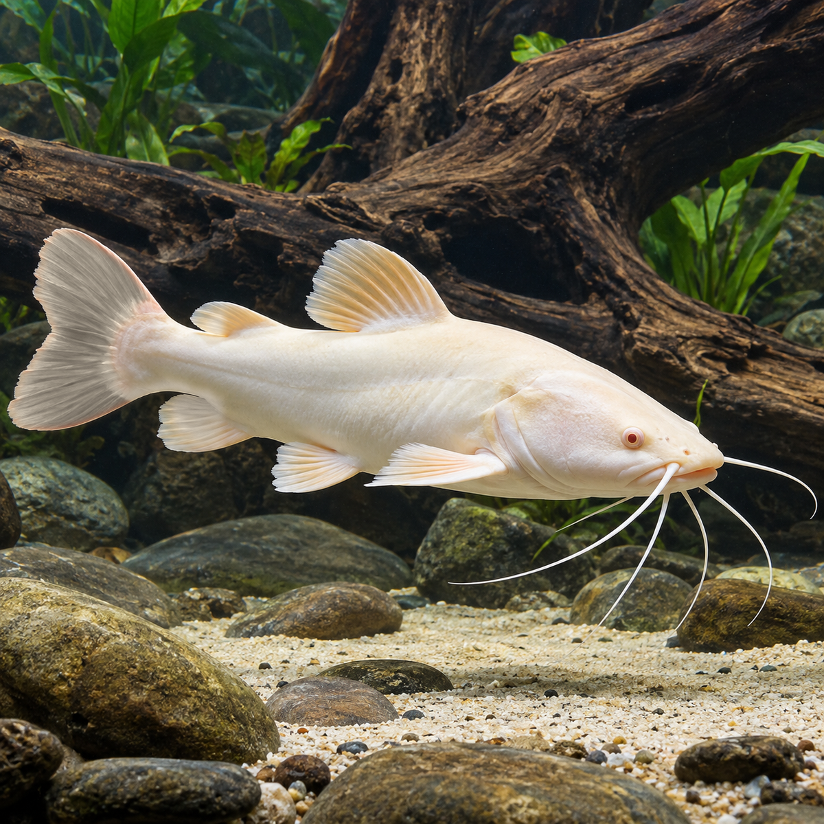 Panda Golden Catfish white form in a natural freshwater aquarium