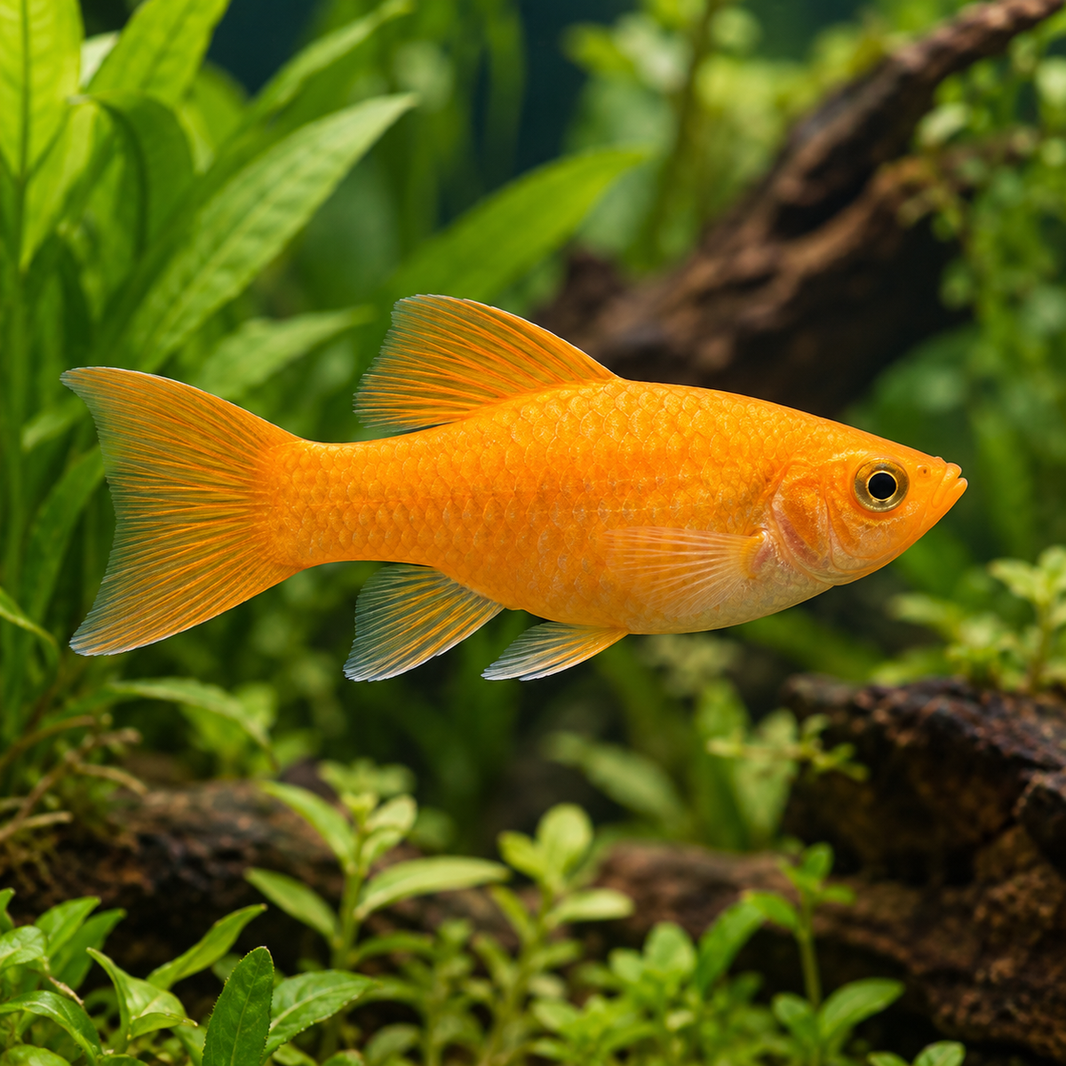 Representative saffron-orange standard-fin Molly