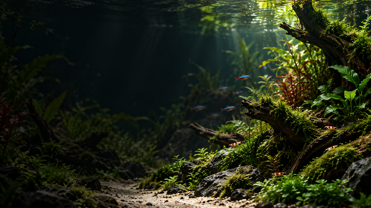 Freshwater shrimp in an aquarium