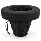 Illustrative black floating ring with hanging mesh basket, product alone