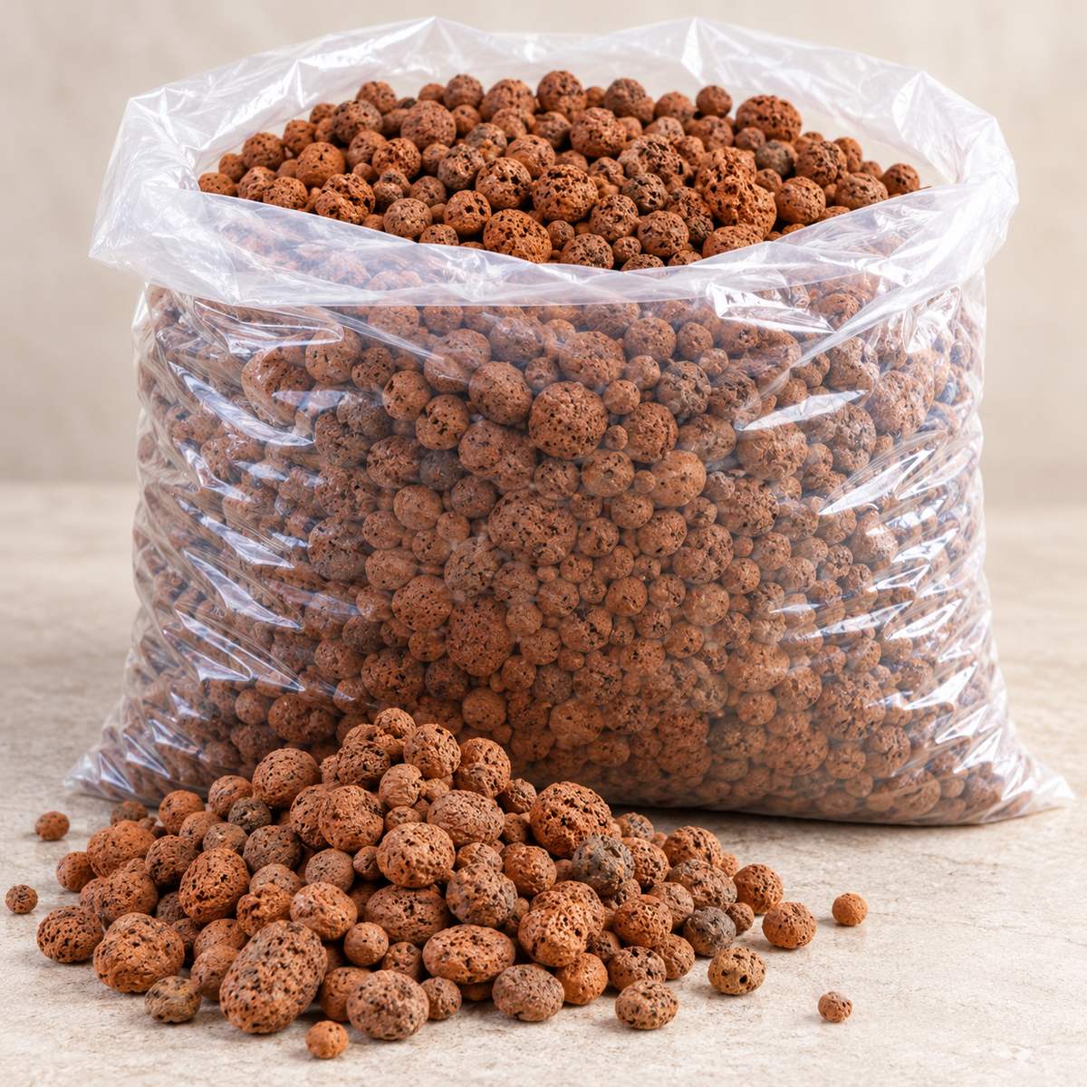 Illustrative LECA expanded clay granules, 9–16 mm grade. Bag appearance may vary.