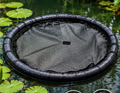 Enhanced product view of black floating mesh pond plant-protection net; illustrative scene