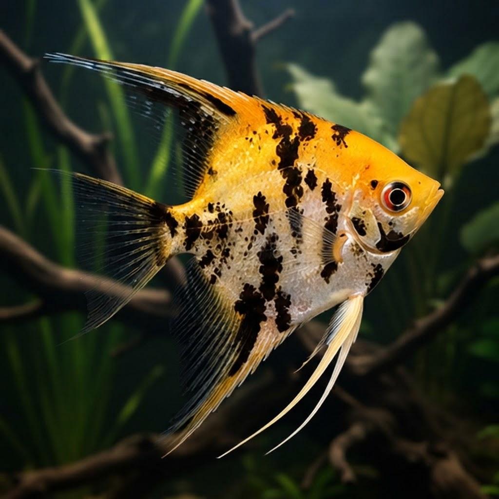Golden Marble Angelfish in natural aquarium, illustrative image