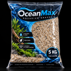 Illustrative OceanMax 5 kg fine aquarium gravel bag on black background