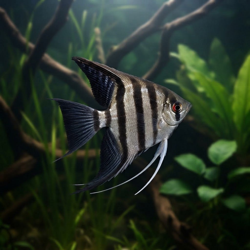 Zebra Angelfish in natural aquarium, illustrative image